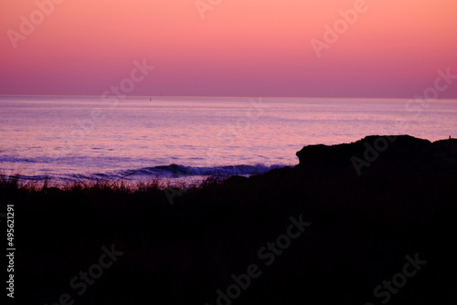 A nice landscape and sunset from the rocky coast of Batz-sur-Mer. March 2022, la Govelle Beach, France.