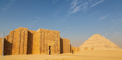 The Entrance to the Columnal Hall of Saqqara and Pyramid of Djoser (Step Pyramid), is an archaeological remain in the Saqqara necropolis, Cairo, Egypt
