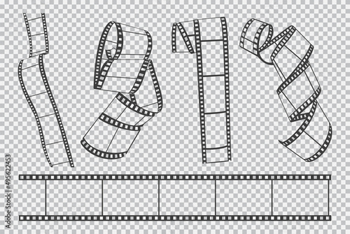 Film strip vector black silhouettes set isolated on a transparent background.