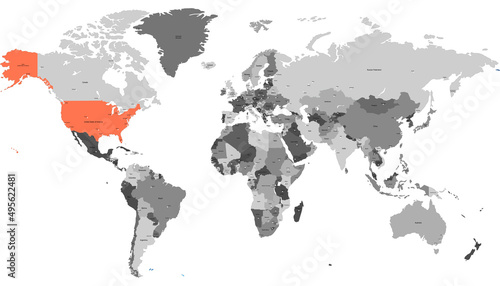 World map. United States of America map. USA.	