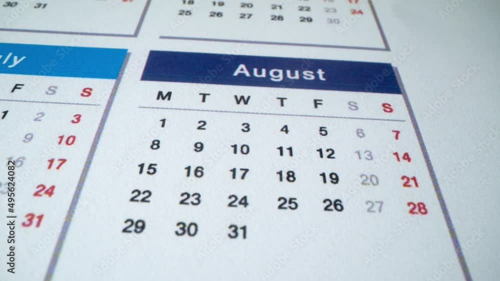2022 Calendar. August of New Year. Business and holidays days. Macro shot. Vacations concept. 2022 Calendar. August of New Year. Business and holidays days. Macro shot. Vacations concept.