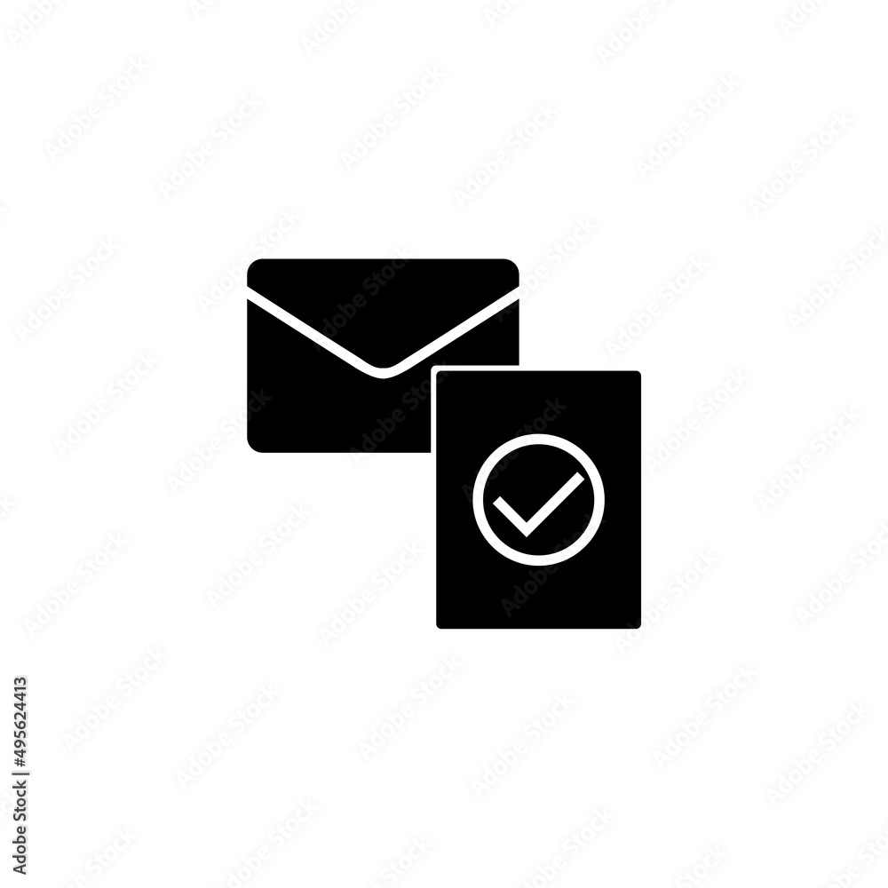Envelope with confirmed document icon isolated on white background Envelope with confirmed document icon isolated on white background