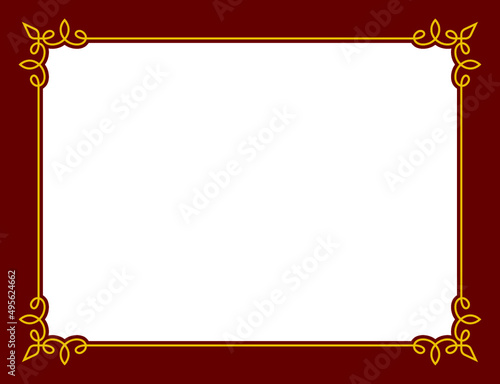 Vector burgundy maroon and yellow frame with empty space for text. Horizontal sign, card, plaque, signboard, sticker or label
