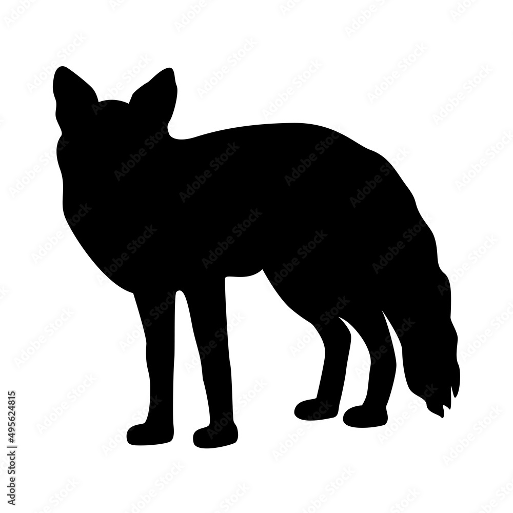 Fox silhouette vector isolated illustration. Forest wild animal image. Predator black outline