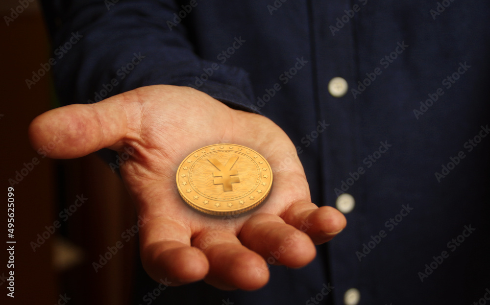 Fototapeta premium Japanese Yen symbol golden coin 3d illustration