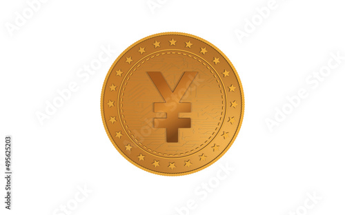 Japanese Yen symbol golden coin 3d illustration