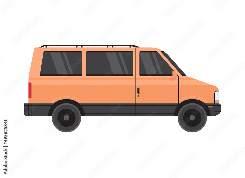 Minivan truck and courier car flat illustration.