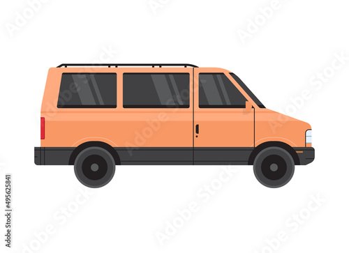 Minivan truck and courier car flat illustration.