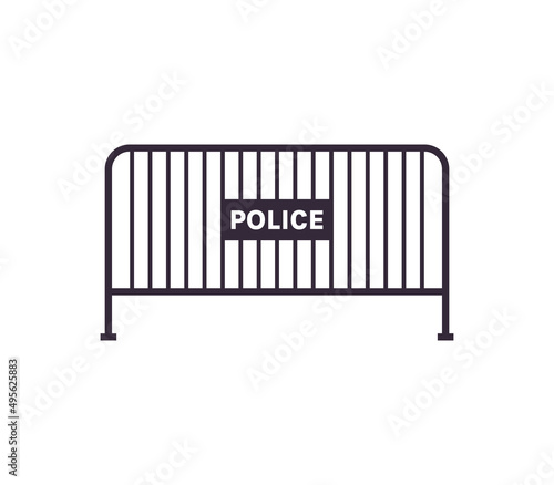 Portable steel police fence and urban steel barrier design flat illustration.