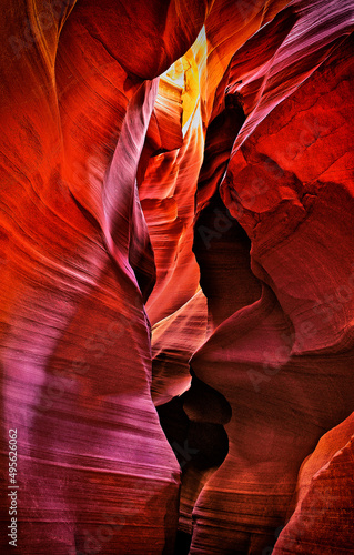Vertical shot of a canyon in red
