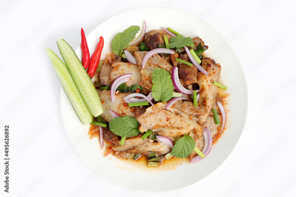 Spicy thai grilled pork salad called Spicy thai grilled pork salad called