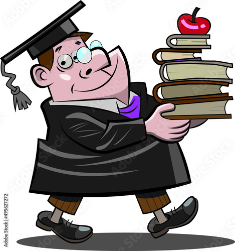 Profesor con libros se dispone a dar su clase © PepeCartoon