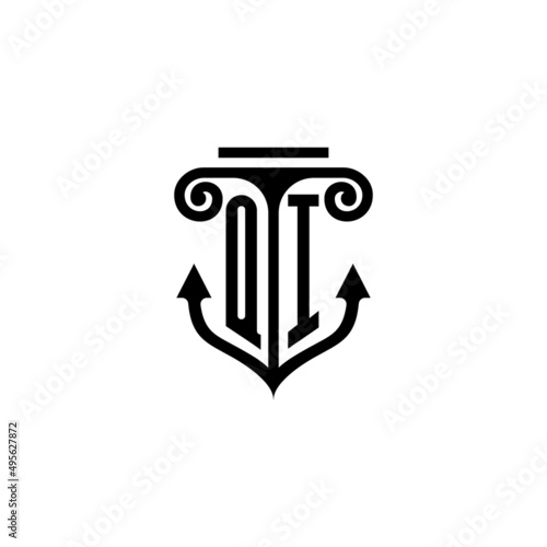 QI pillar and anchor ocean initial logo concept
