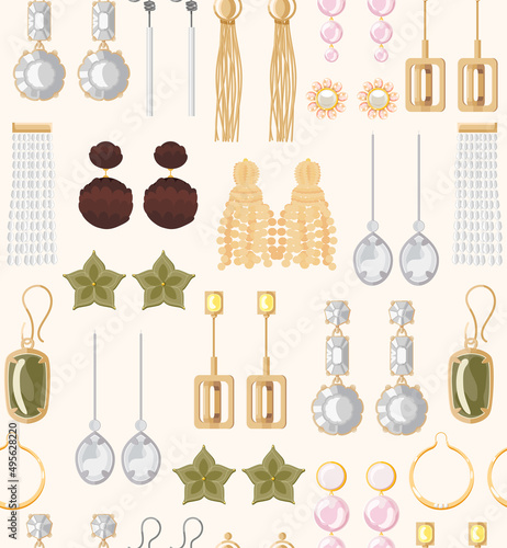 Fotografiet Gold earrings accessories seamless pattern for packaging, wallpaper, cover, poster, template, and more