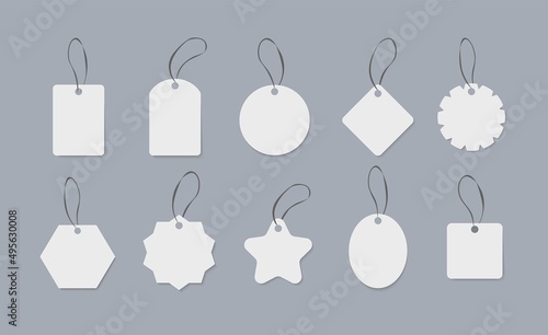 
Set of price tags of different shapes. Blank white paper labels for product.
Vector illustration.