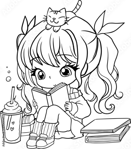 coloring page cartoon kawaii manga illustration clipart kid drawing character