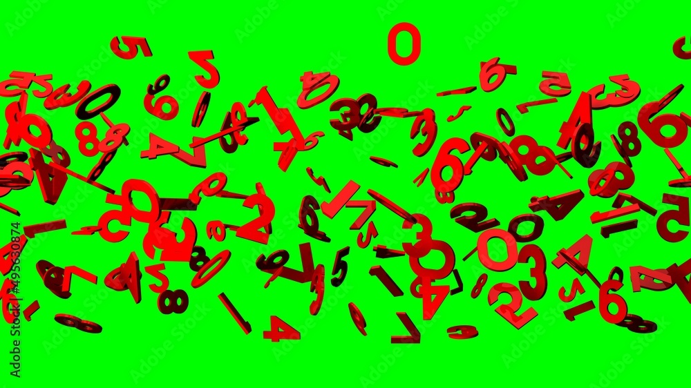 Red numbers on green chroma key background.
3D illustration for background.