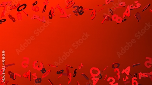 Fototapeta Naklejka Na Ścianę i Meble -  Red numbers on red background.
3D illustration for background.
