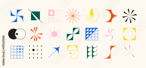 Set of modern futuristic figures. Abstract geometric shapes in brutalism style. Fragile vector objects with thin outline