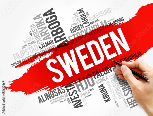 List of cities and towns in Sweden, word cloud collage, business and travel concept background photo