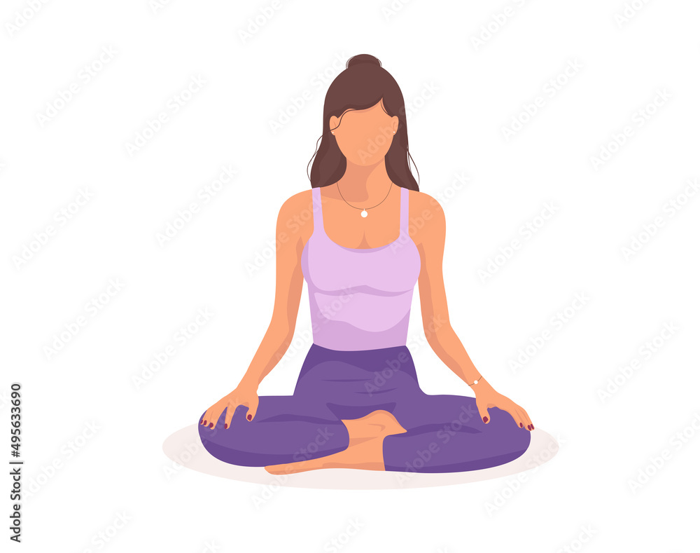 Woman meditating in lotus pose. Faceless girl practices yoga. Concept illustration for yoga, meditation, relax, healthy lifestyle. Woman meditating in lotus pose. Faceless girl practices yoga. Concept illustration for yoga, meditation, relax, healthy lifestyle.