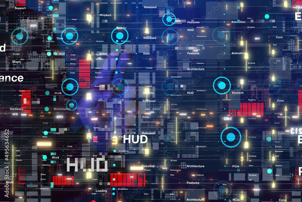 Fototapeta premium Neural network 3D illustration. Big data and cybersecurity