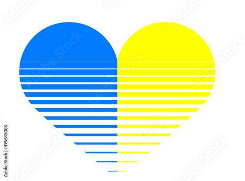 Yellow-blue heart in the colors of the Ukrainian flag with a smooth striped transition. No war, Save Ukraine. Anti-war vector background.