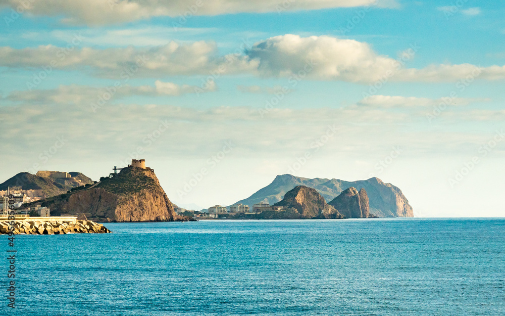 Coastline with castle on cliff, Aguilas, Spain Coastline with castle on cliff, Aguilas, Spain