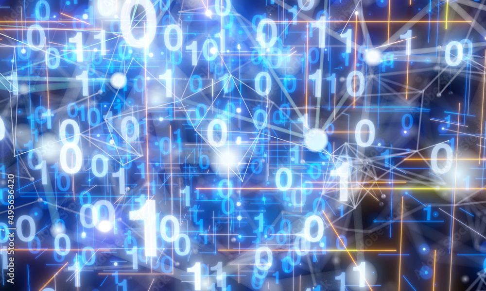 Neural network 3D illustration. Big data and cybersecurity Neural network 3D illustration. Big data and cybersecurity