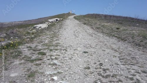 Europe, Italy , Pavia , Oltrepo' Pavese, Costa del Vento in Montalto Pavese , walk Cammino to Madonna del Vento trekking and countryside nature landscape - path for pilgrims in the Lombard and Emilian photo