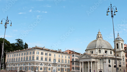 Beautiful shot of Santa Maria in Montesanto and buildings in Piazza del Popolo, Rome, Italy photo