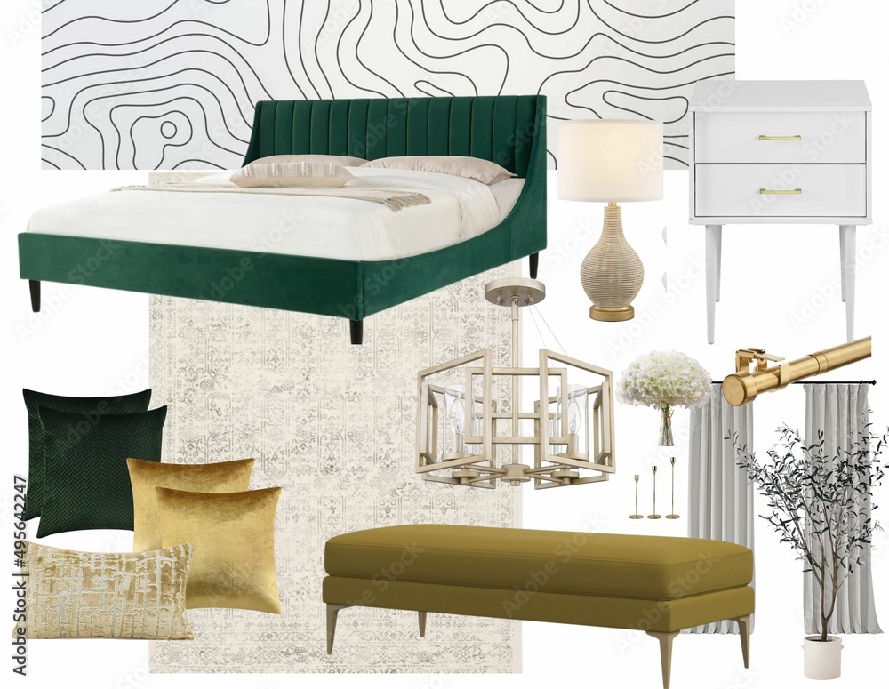 interior style ,Interior design , mood board, bedroom ,Interior collage