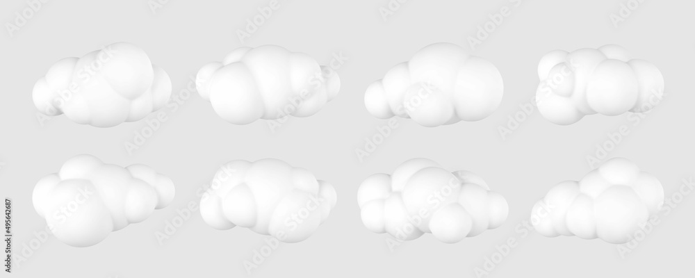 3d plastic clouds. Set of round cartoon fluffy clouds isolated on a gray background. Vector illustration 3d plastic clouds. Set of round cartoon fluffy clouds isolated on a gray background. Vector illustration
