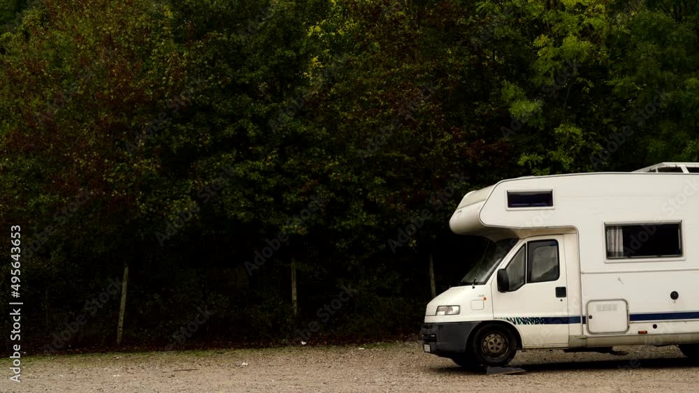 Camper rv camping on nature. Adventure with motor home. Camper rv camping on nature. Adventure with motor home.