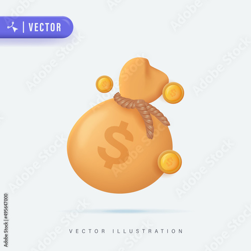 3d Realistic Money Bag with Dollar Sign Vector Illustration, Money Bag Vector Icon, Logo and Symbol