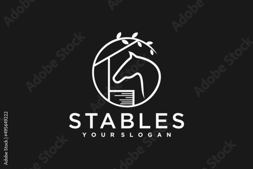 creative horse logo with line art concept, stables logo, ranch and farm logo, logo reference.