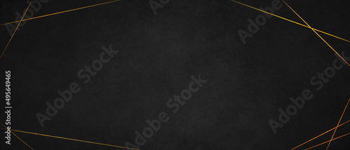 Black background with grunge texture decorated with Shiny golden lines. black gold luxury background