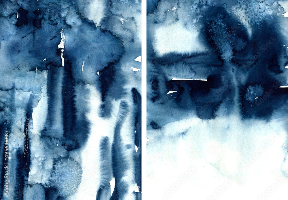 Watercolor hand painted Blue Ocean brush strokes backgrounds collection ...