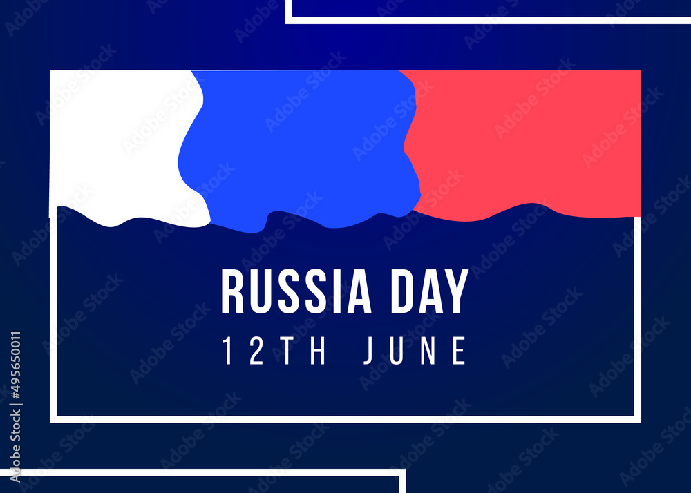 Fototapeta premium Russia Day 12 June background, banner, greeting card illustration for the festival. Russia day flag, holiday in Russia coupon banner and flyer, postcard, celebration festival frame vector
