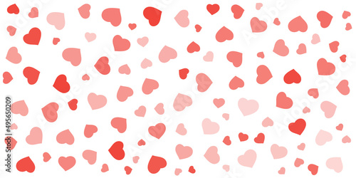 Various Colorful Randomly Placed, Sized and Oriented Pink and Red Hearts Pattern - Texture, Background, Design Element in Editable Vector Format