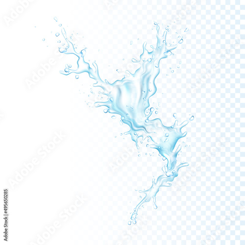 Transparent realistic water splash, isolated.