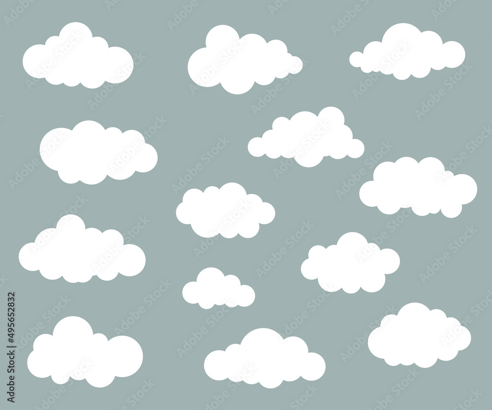 White Cloud set. Abstract white cloudy set isolated Vector illustration with Gray background