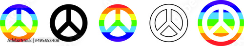Types of peace sign and peace signs with pride flag isolated on a white background
