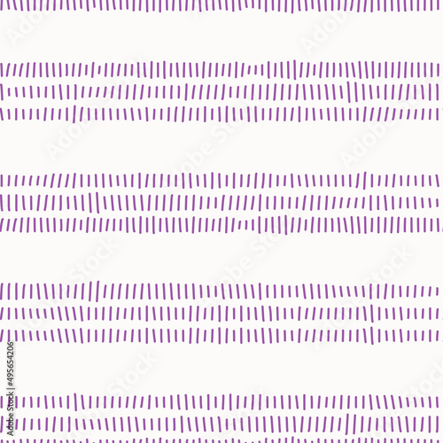 Vector seamless pattern with purple dashes on white background. For wallpapers, decoration, invitation, fabric, textile and linen, print, gift and wrapping paper.