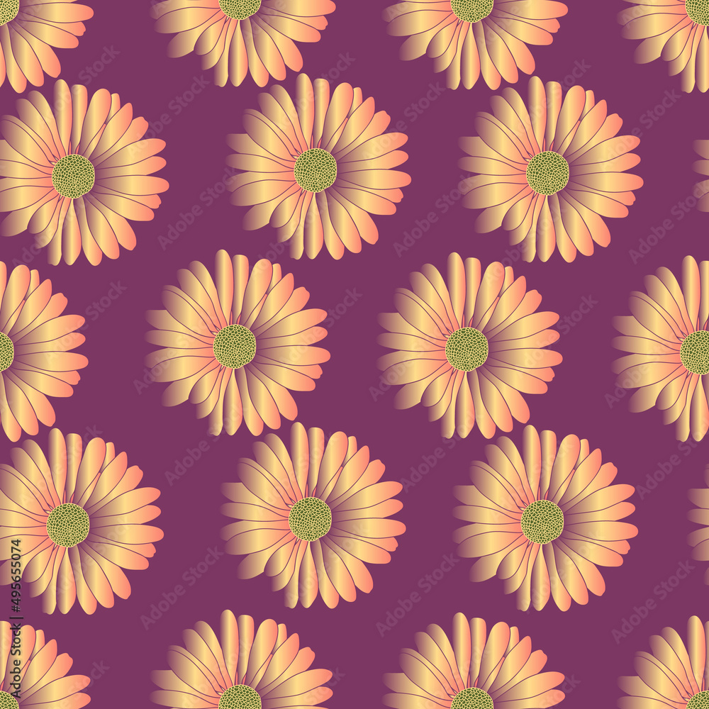 African daisy gradient shiny flower seamless pattern on cosmic color background African daisy gradient shiny flower seamless pattern on cosmic color background