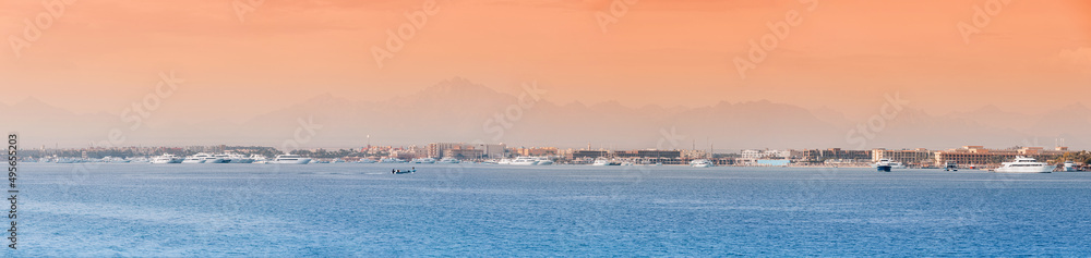 Panoramic view of the Egyptian resort city of Hurghada. Scenic vacation places in Africa
