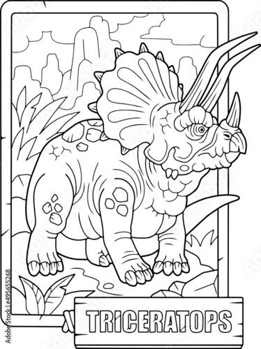 prehistoric dinosaur triceratops, outline illustration, coloring page