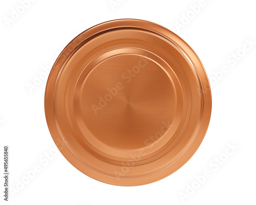 Realistic bronze jar lid mockup top view isolated on white background. 3d render metal bottle cap. Aluminum or tin round container cover. Coin or medal mock up.
