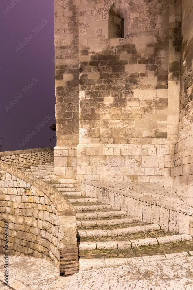 exterior stairs in a church of tarazona in zaragoza at night exterior stairs in a church of tarazona in zaragoza at night