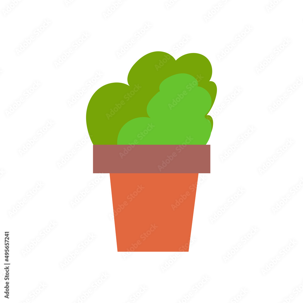 Plants in pots. Part of the facade of the house. A simple decorative element. Vector illustration isolated on white background. Cartoon style. Plants in pots. Part of the facade of the house. A simple decorative element. Vector illustration isolated on white background. Cartoon style.